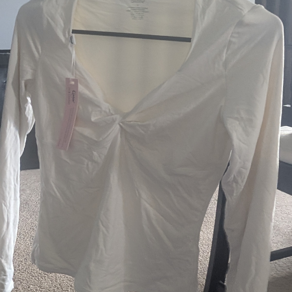 White Ruched Fitted Long Sleeve Blouse